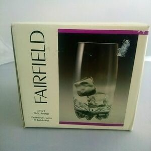 Vintage ItalCrystal Fairfield Italian Glass Highball Glasses Set of 4 14oz Boxed